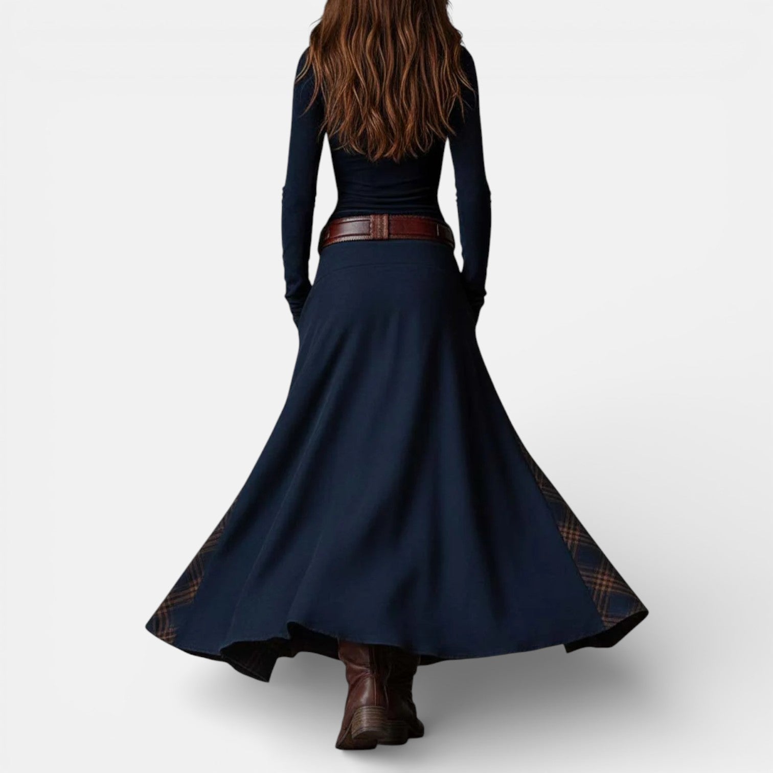 Milo Mochi | Vintage Long Dress In Navy Blue Suede Check